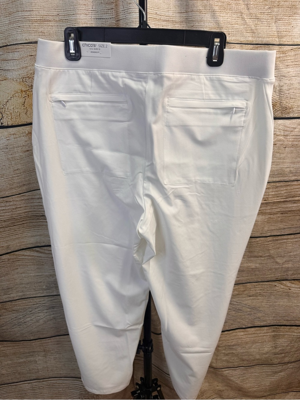 Chico's Women's White Stretch Chinos with Front Zip Pockets - Picture 4 of 10